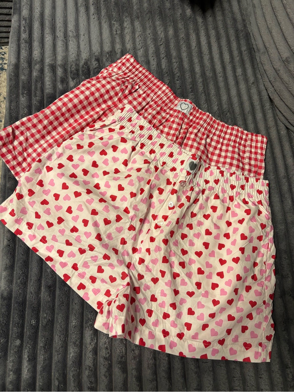 Heart-Print and Gingham Mix Cotton Boxer Shorts - Pink/Red